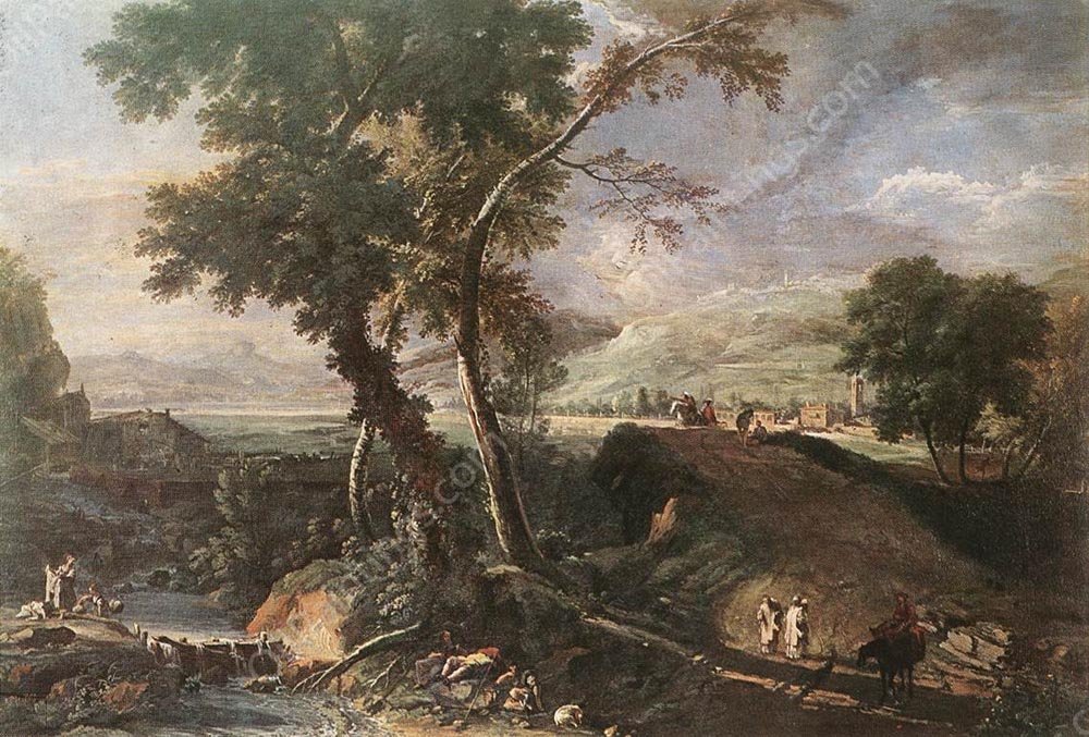 Landscape with River and Figures by Marco Ricci - Hand-Painted Oil Painting Reproduction