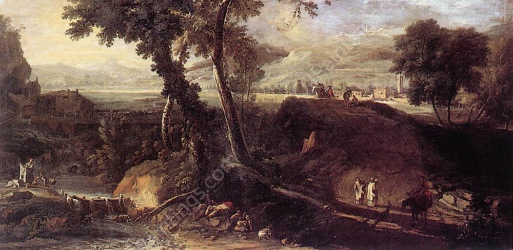 Landscape with Washerwomen by Marco Ricci - Hand-Painted Oil Painting Reproduction