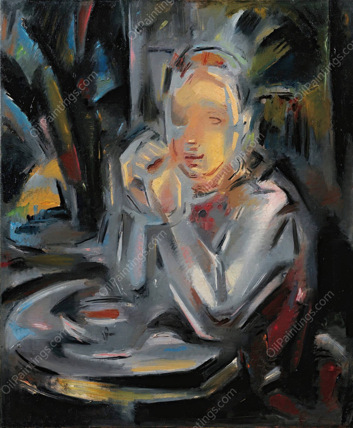 Jeune Assis a Table Face a Une Tasse by Maria Blanchard - Hand-Painted Oil Painting Reproduction