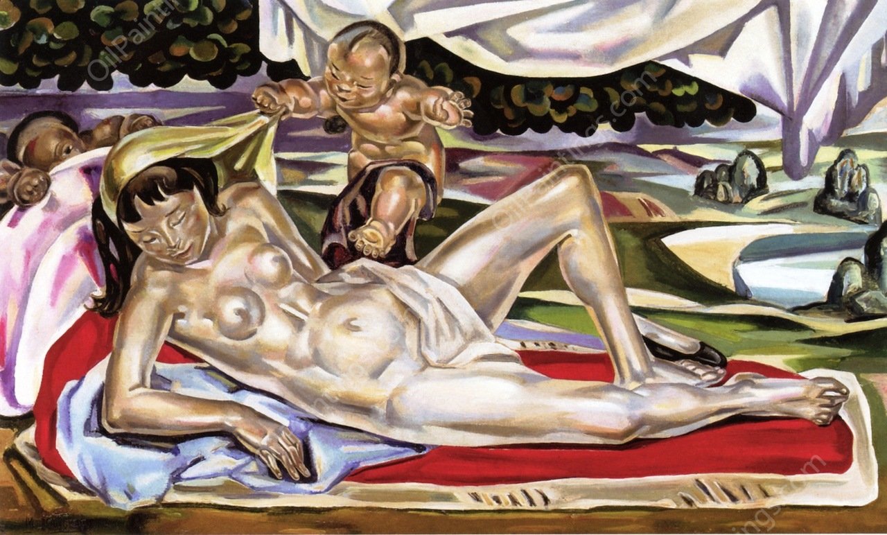 Nude with Children by Maria Blanchard - Hand-Painted Oil Painting Reproduction