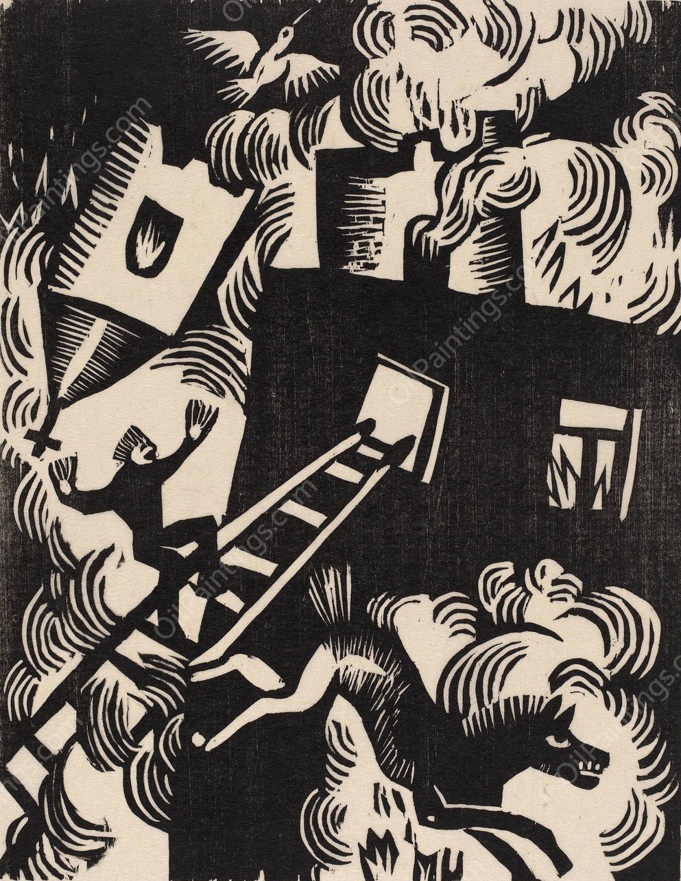 Burning House  by Maria Uhden - Hand-Painted Oil Painting Reproduction