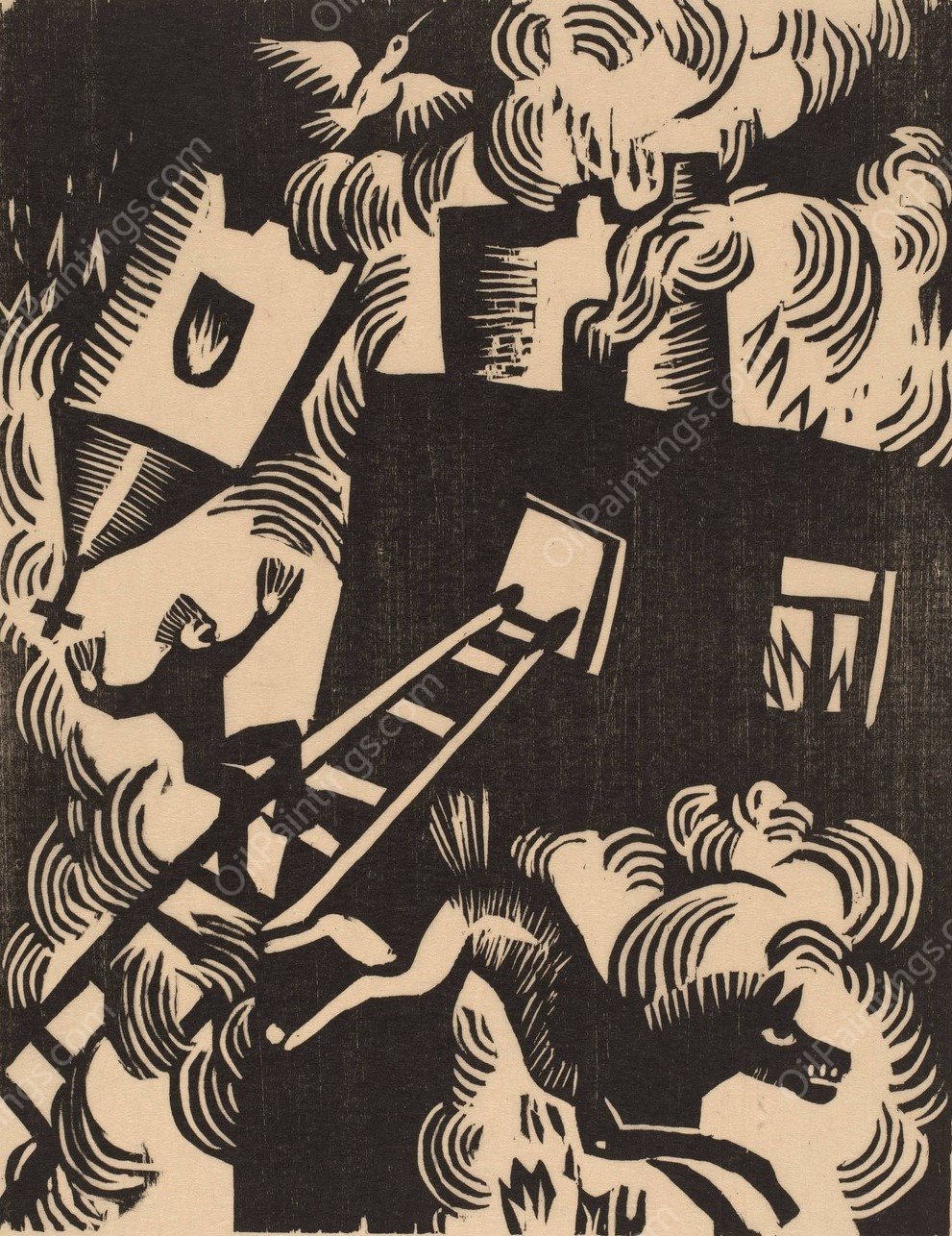 Burning House  by Maria Uhden - Hand-Painted Oil Painting Reproduction