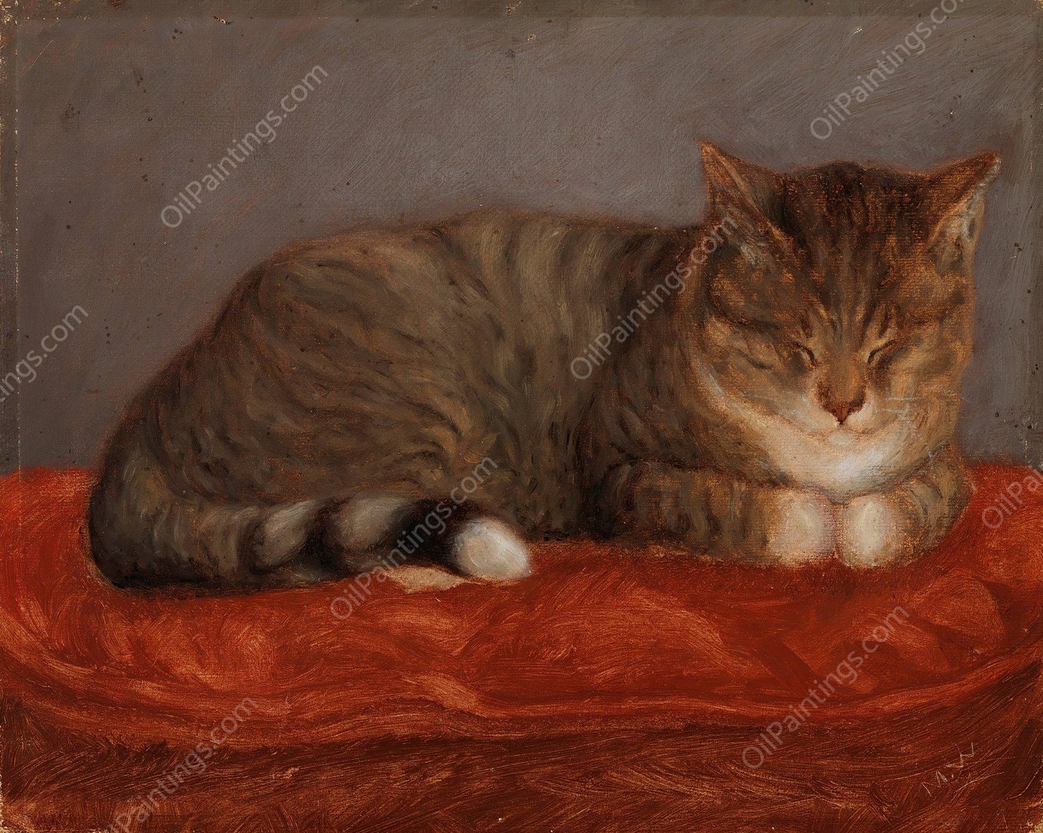 Lying Cat, Mosse  by Maria Wiik - Hand-Painted Oil Painting Reproduction