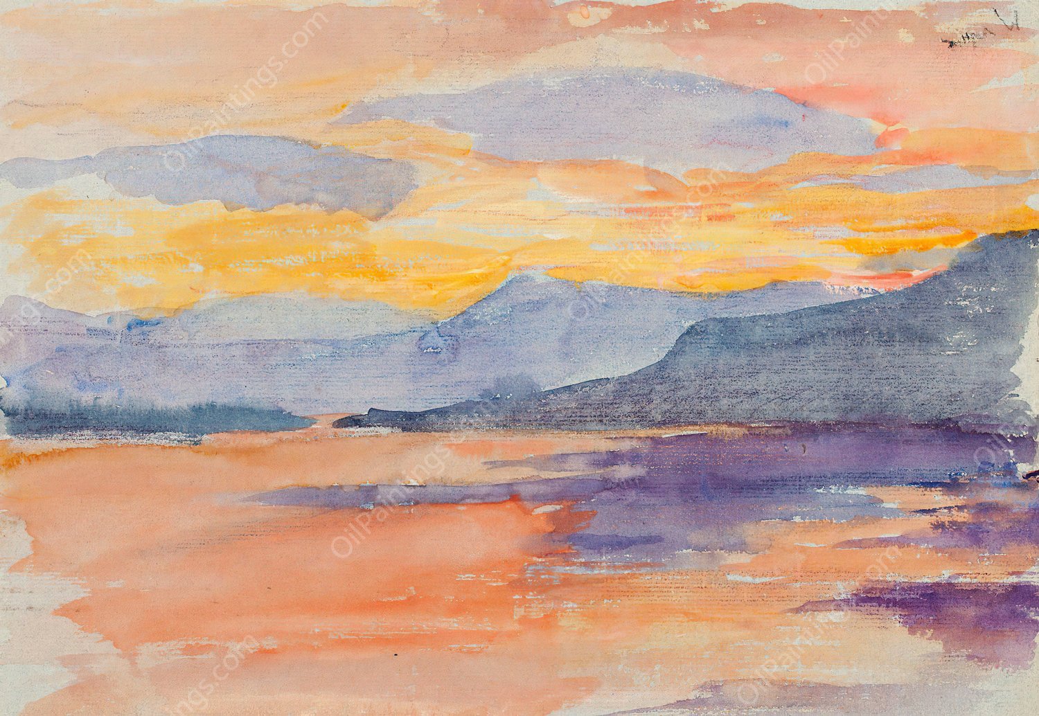 Mountain landscape in the evening sky by Maria Wiik - Hand-Painted Oil Painting Reproduction