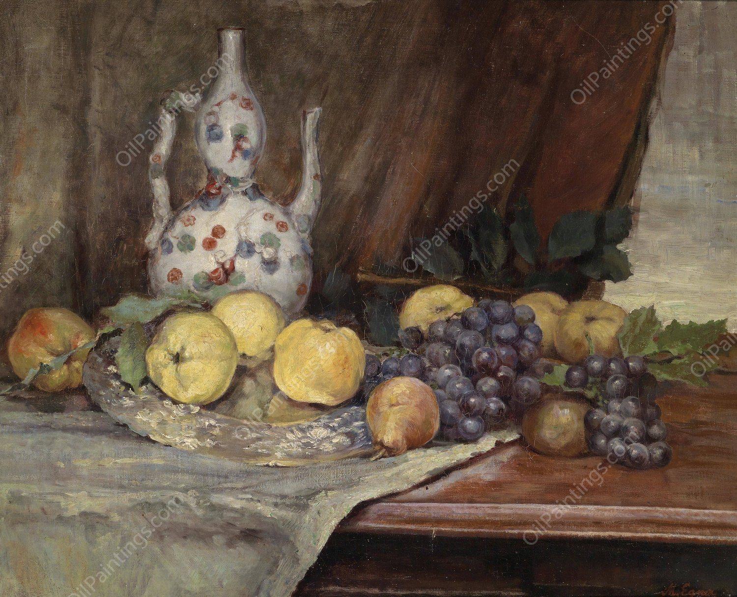 Fruchtestillleben mit Kanne  by Marie Egner - Hand-Painted Oil Painting Reproduction