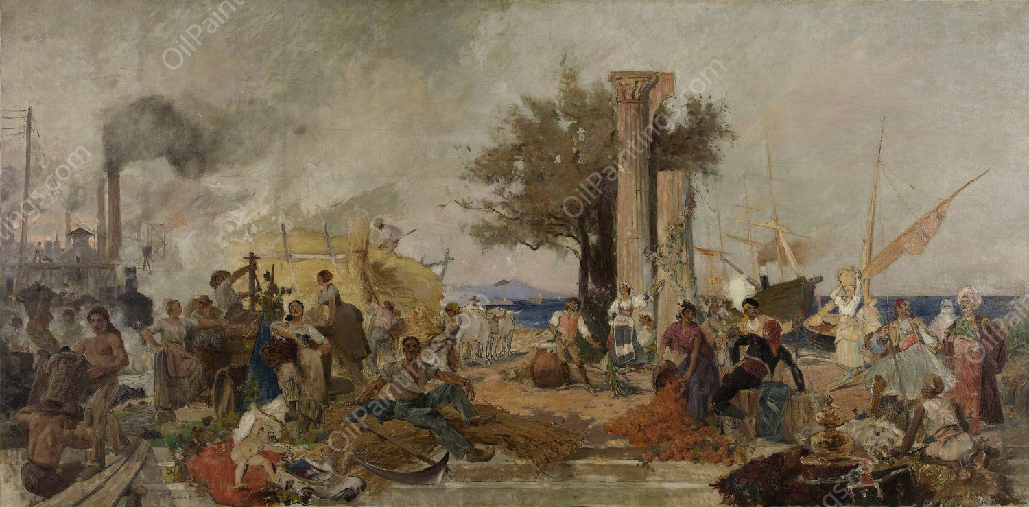 L'activite commerciale en Europe  by Marie Felix Hippolyte-Lucas - Hand-Painted Oil Painting Reproduction