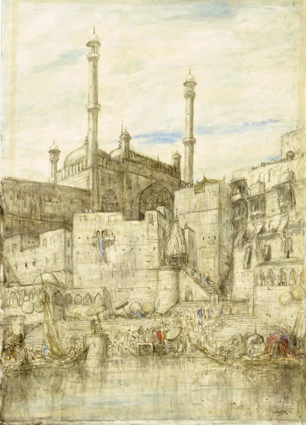 Aan de Ganges bij Benares  by Marius Bauer - Hand-Painted Oil Painting Reproduction