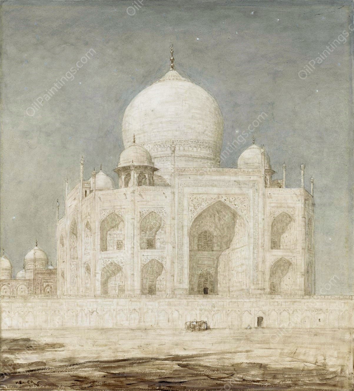 De Taj Mahal  by Marius Bauer - Hand-Painted Oil Painting Reproduction