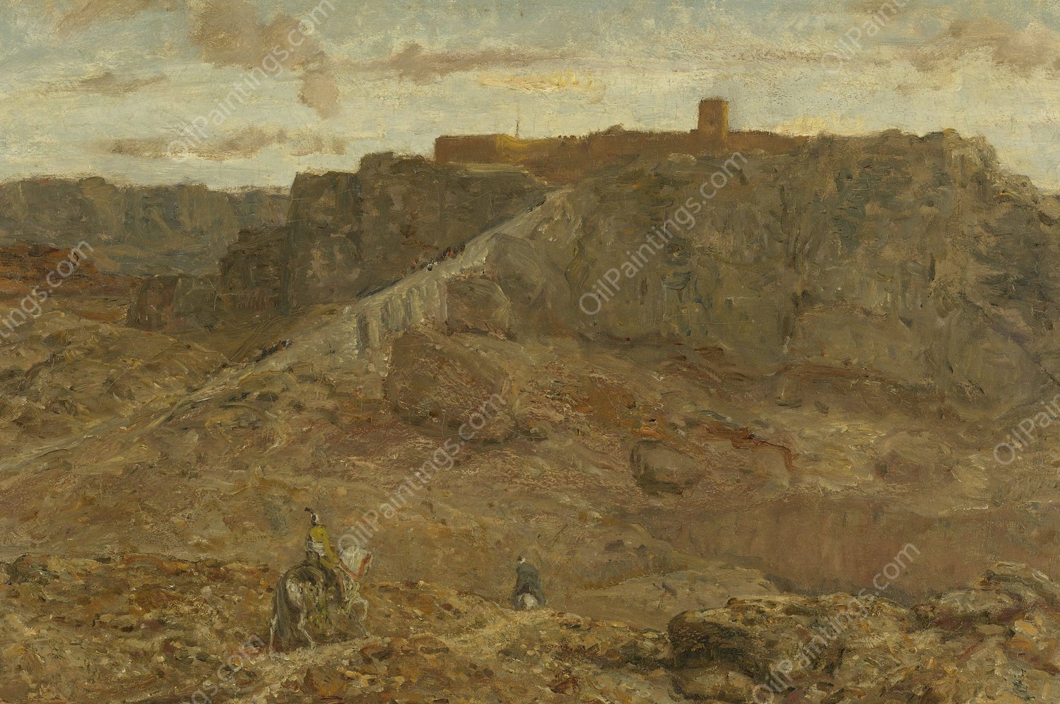 Mountainous Landscape in Egypt  by Marius Bauer - Hand-Painted Oil Painting Reproduction