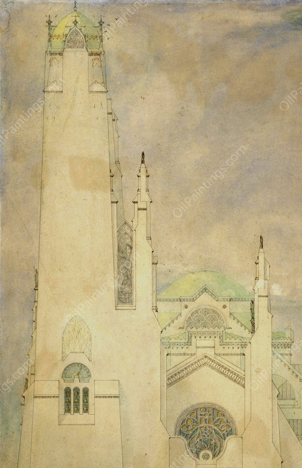 Ontwerp voor een kerk  by Marius Bauer - Hand-Painted Oil Painting Reproduction