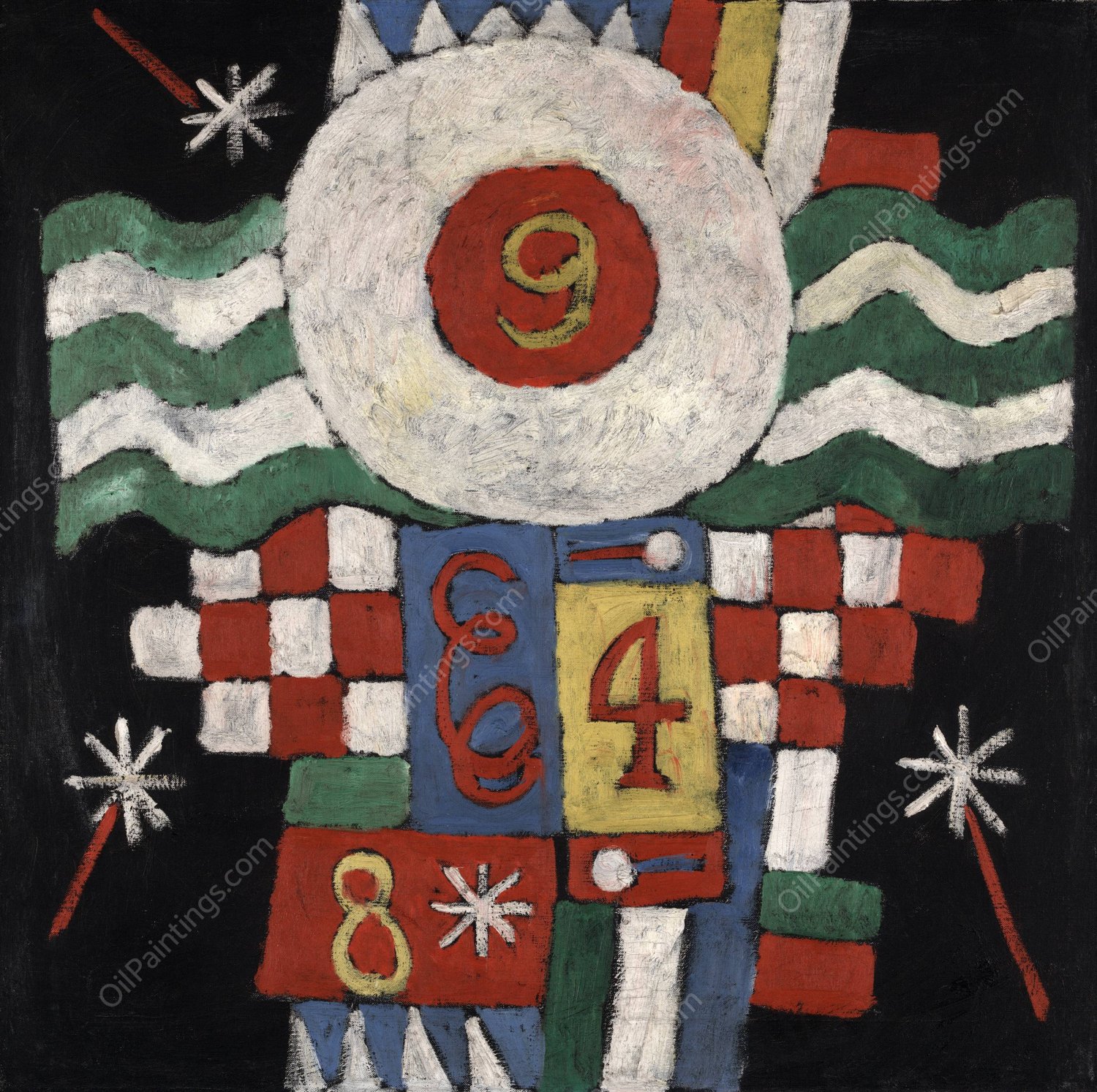 Collection of Numbers, Designs and Letters Seen by Me at the Beginning of the War in Berlin-Military in Nature  by Marsden Hartley - Hand-Painted Oil Painting Reproduction