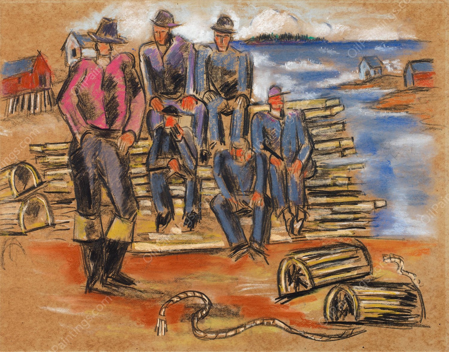 Study for Lobster Fishermen  by Marsden Hartley - Hand-Painted Oil Painting Reproduction
