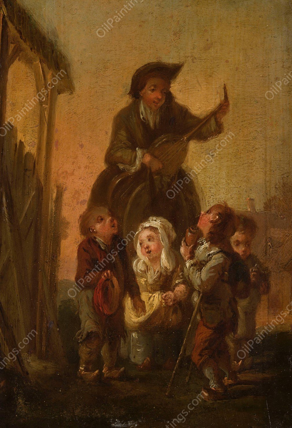 Musician among children by Martin Drolling - Hand-Painted Oil Painting Reproduction