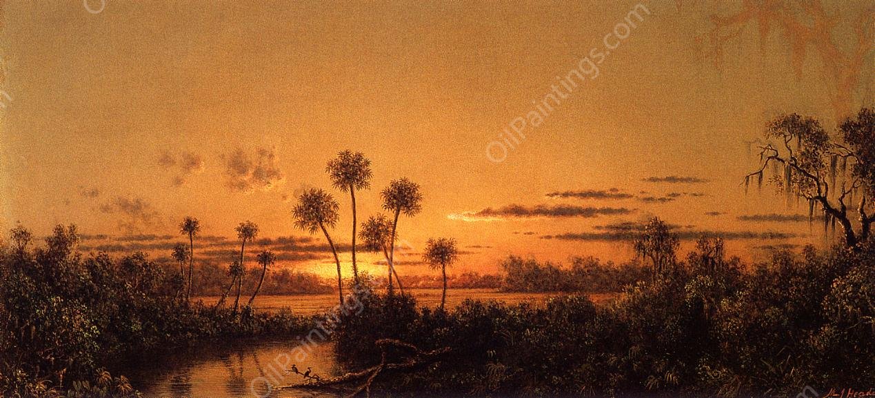 Florida River Scene: Early Evening, After Sunset by Martin Johnson Heade - Hand-Painted Oil Painting Reproduction