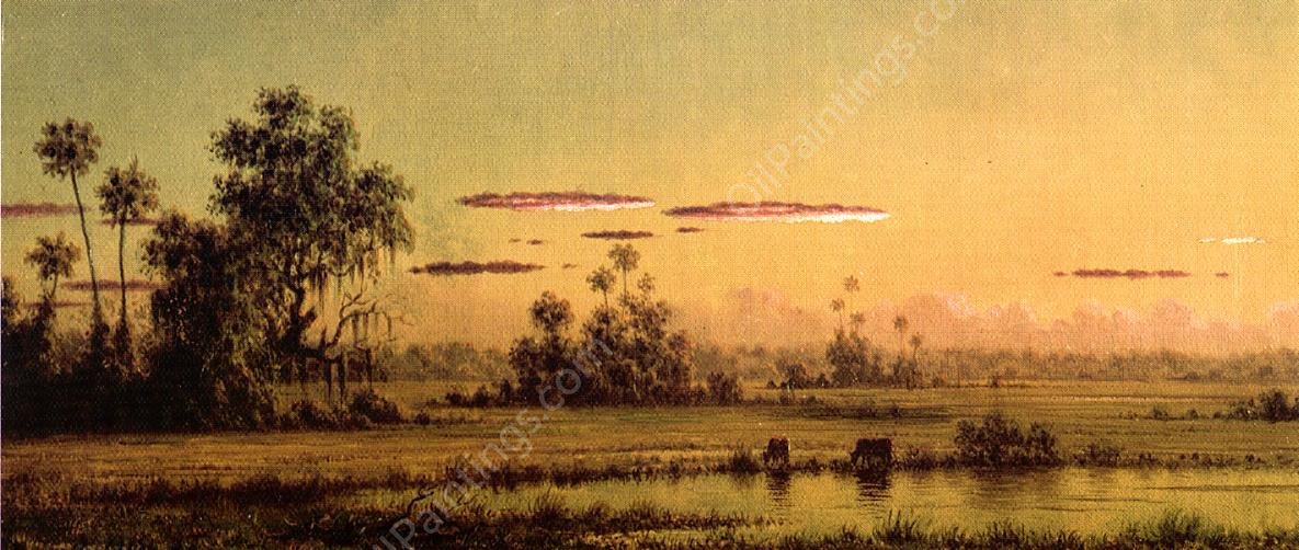 Florida Sunset with Two Cows by Martin Johnson Heade - Hand-Painted Oil Painting Reproduction