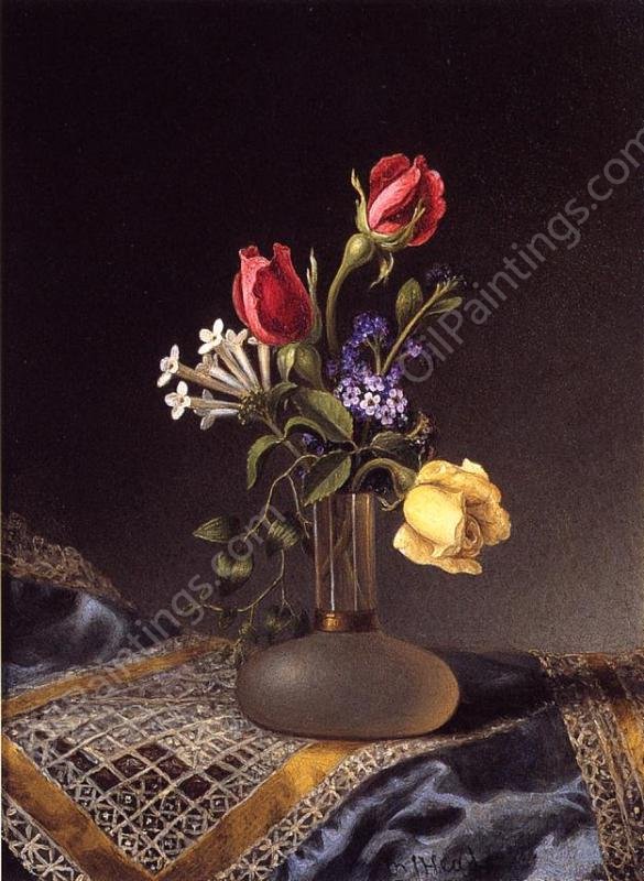 Flowers in a Frosted Vase by Martin Johnson Heade - Hand-Painted Oil Painting Reproduction