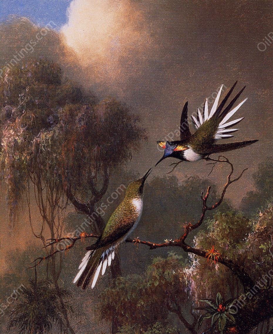 Two Sun Gems on a Branch by Martin Johnson Heade - Hand-Painted Oil Painting Reproduction
