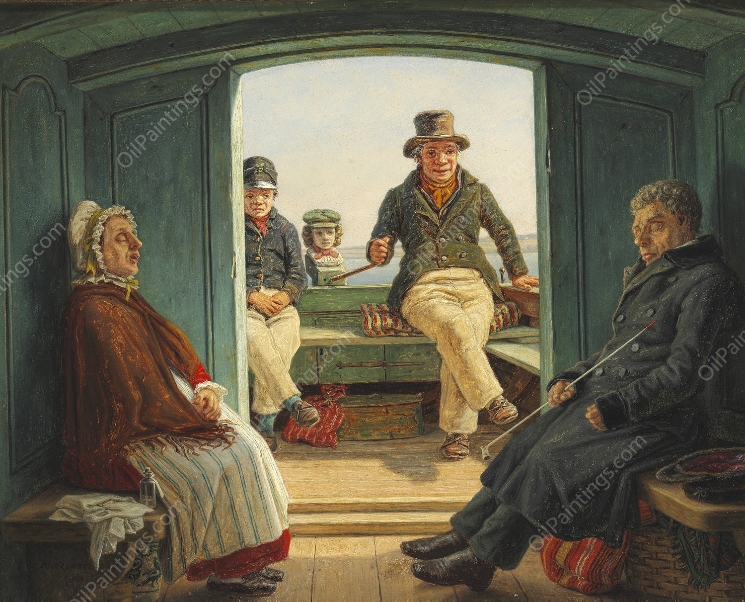 Rejsescene om bord i en hollandsk traekskojte  by Martinus Rorbye - Hand-Painted Oil Painting Reproduction