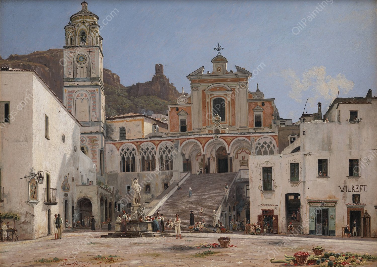 View of the Square in Amalfi  by Martinus Rorbye - Hand-Painted Oil Painting Reproduction