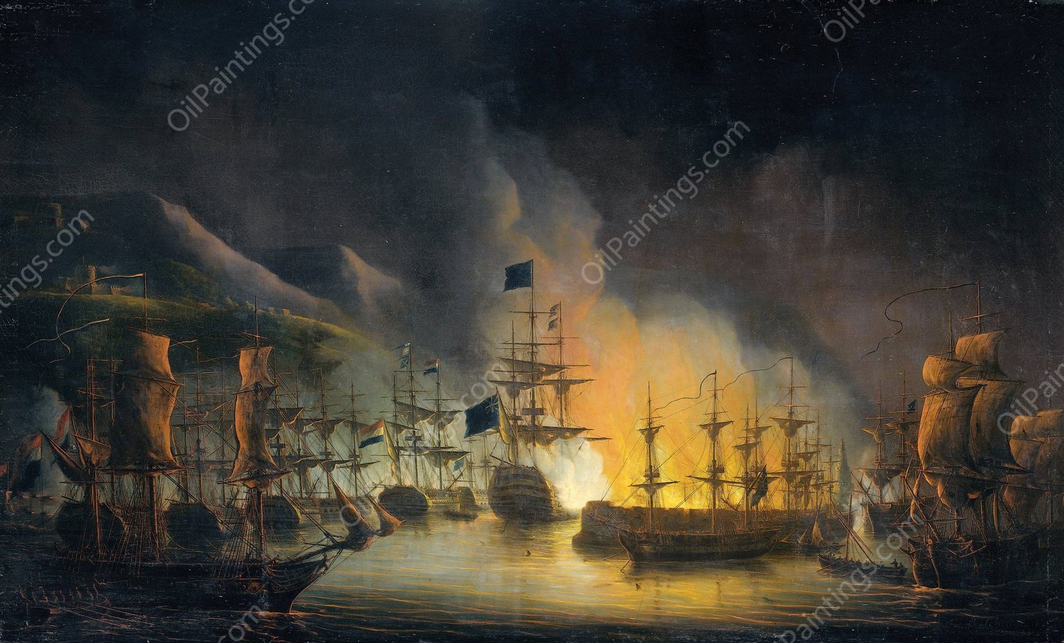 The Bombardment of Algiers  by Martinus Schouman - Hand-Painted Oil Painting Reproduction