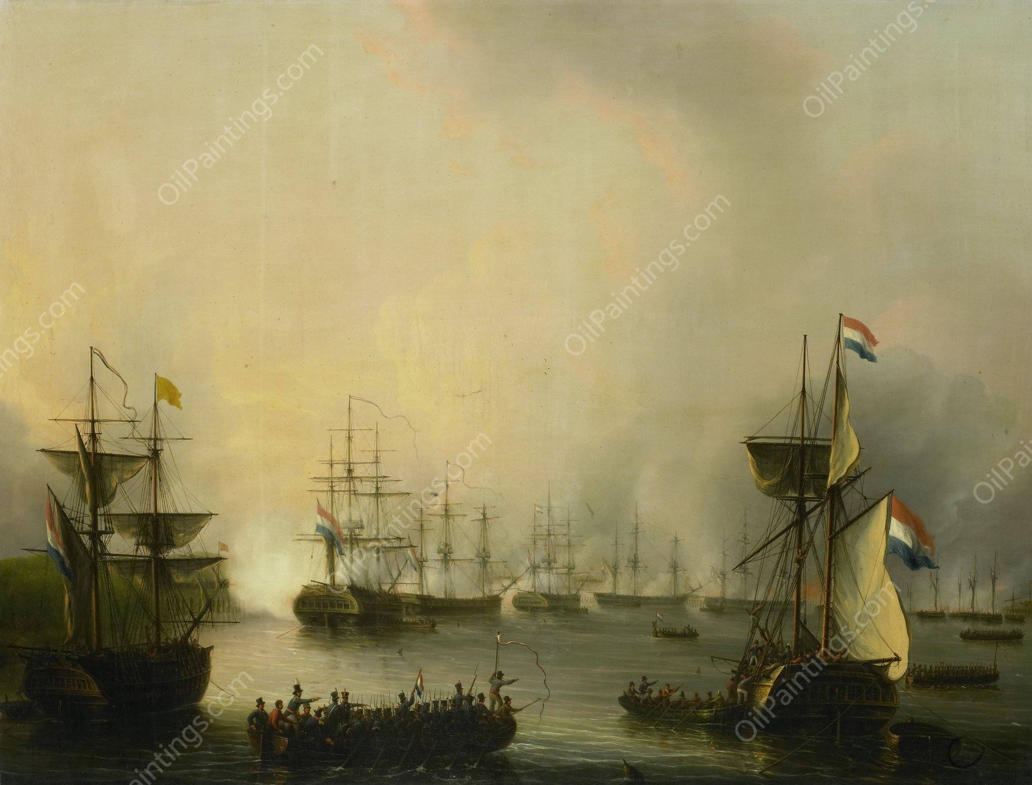 The Bombardment of Palembang, Sumatra, 24 June 1821  by Martinus Schouman - Hand-Painted Oil Painting Reproduction