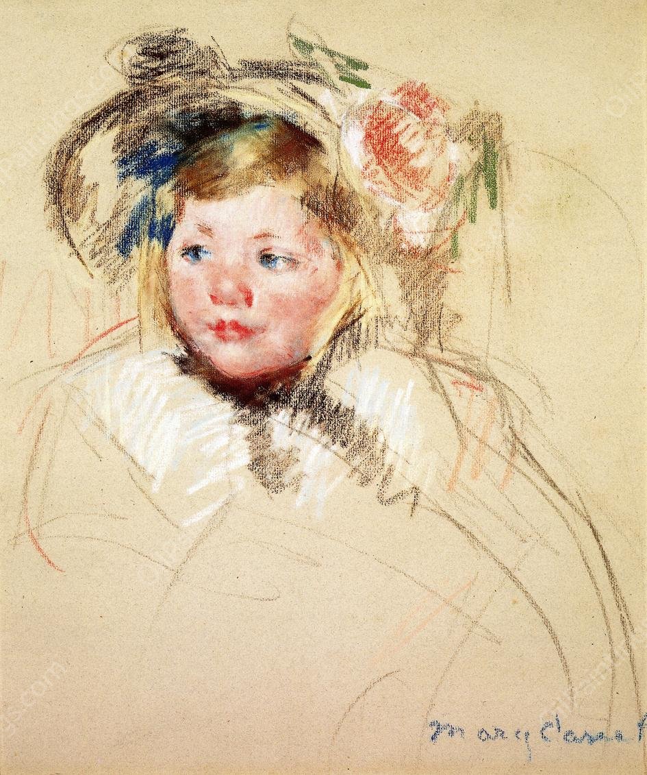 Head of Sara in a Bonnet Looking Left by Mary Cassatt - Hand-Painted Oil Painting Reproduction