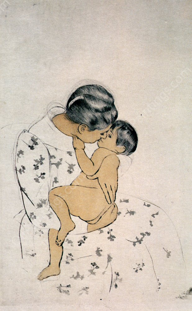 Mother's Kiss by Mary Cassatt - Hand-Painted Oil Painting Reproduction