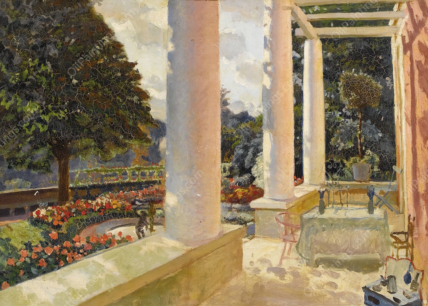 The MacMonnies Estate Terrace in Giverny  by Mary Macmonnies Low - Hand-Painted Oil Painting Reproduction