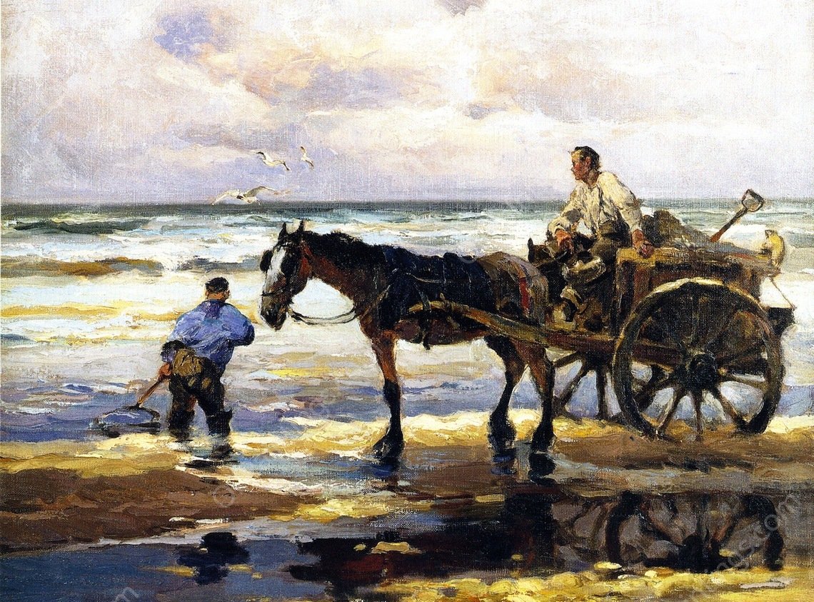 Digging Clams by Mathias J Alten - Hand-Painted Oil Painting Reproduction