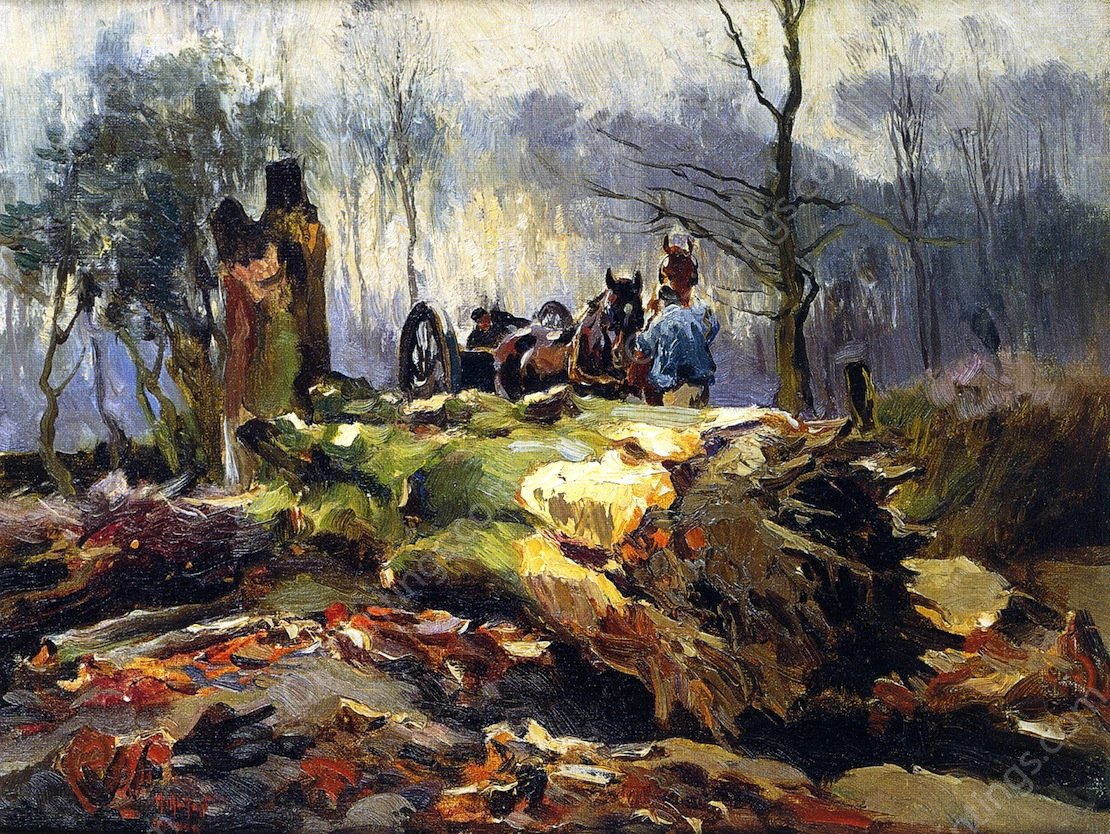 Logging by Mathias J Alten - Hand-Painted Oil Painting Reproduction
