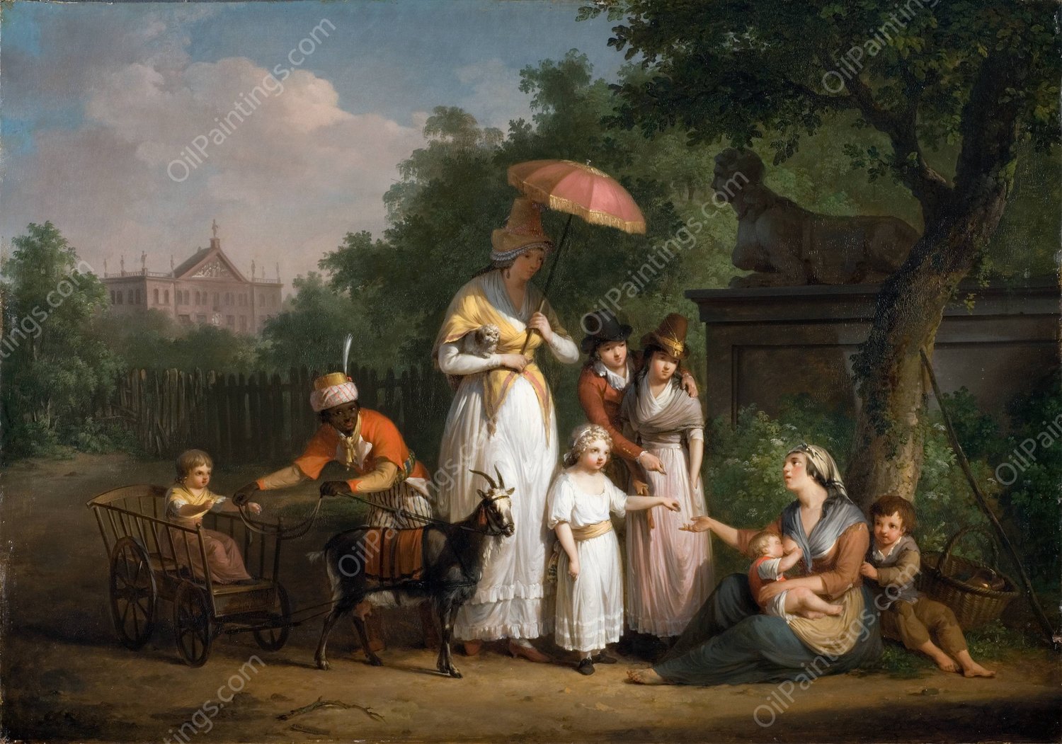 A Noble Family Distributing Alms in a Park  by Mattheus Ignatius Van Bree - Hand-Painted Oil Painting Reproduction