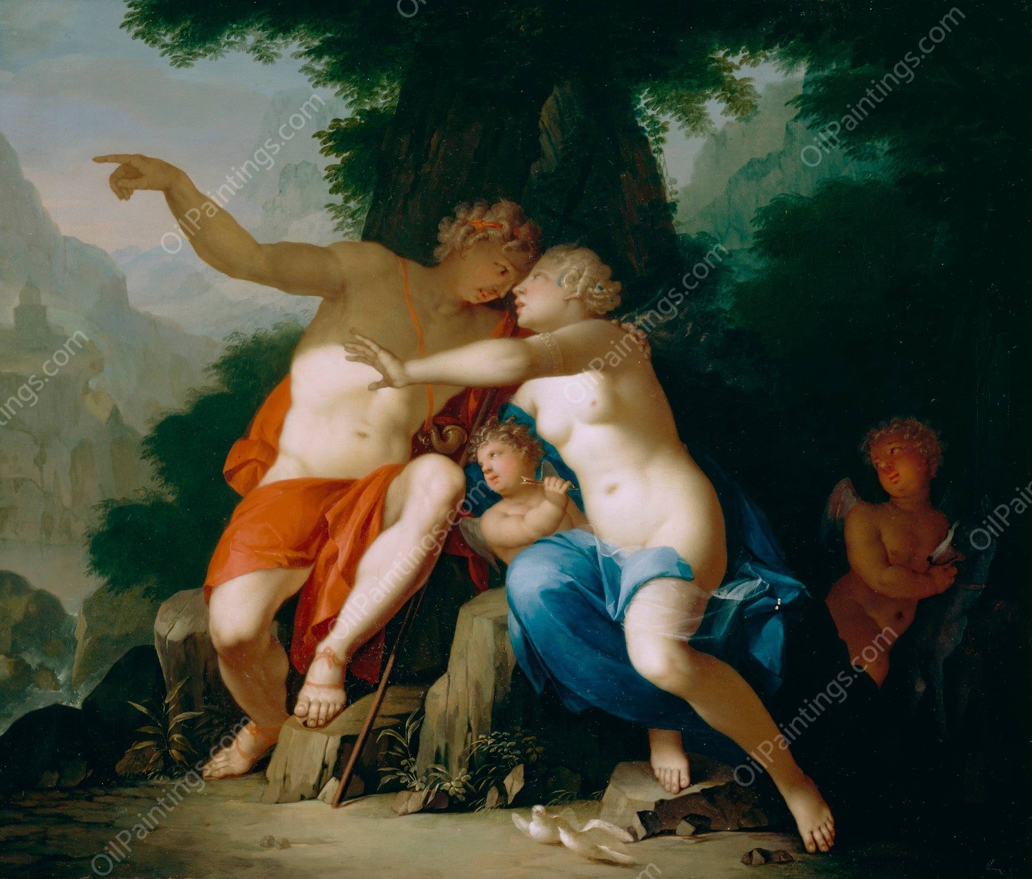 Venus and Adonis  by Mattheus Terwesten - Hand-Painted Oil Painting Reproduction