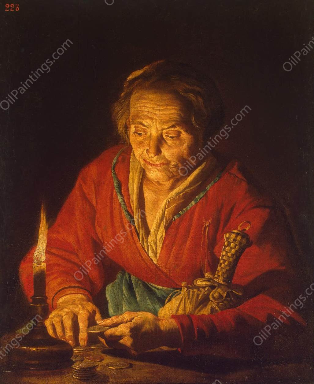 Old Woman with a Candle by Matthias Stom - Hand-Painted Oil Painting Reproduction