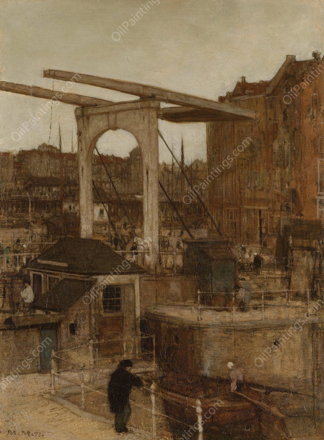 The Nieuwe Haarlemse Sluis at the Singel, known as 'Souvenir d'Amsterdam' by Matthijs Maris - Hand-Painted Oil Painting Reproduction