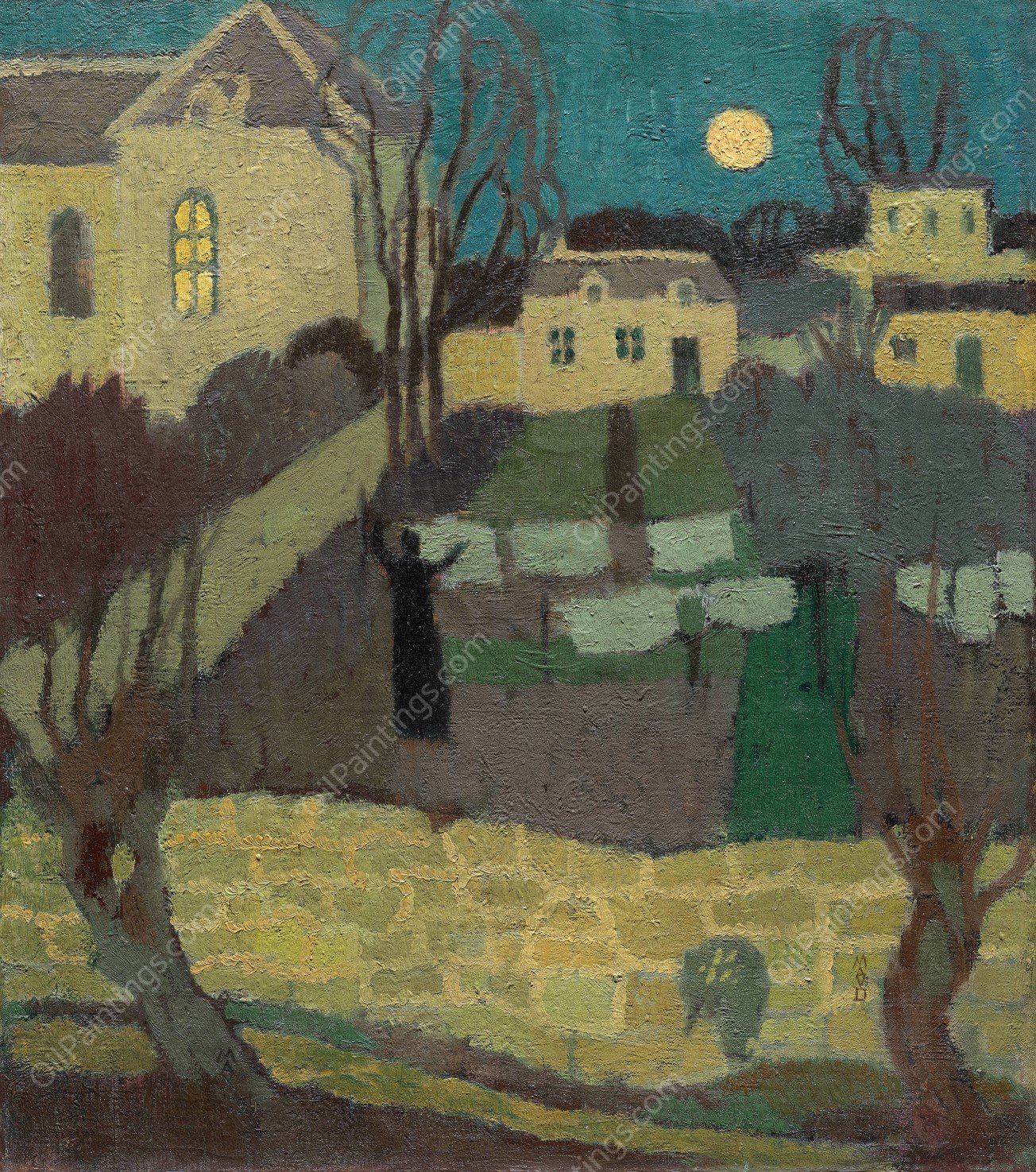 Drying the Linen, or Moonrise at the Priory  by Maurice Denis - Hand-Painted Oil Painting Reproduction