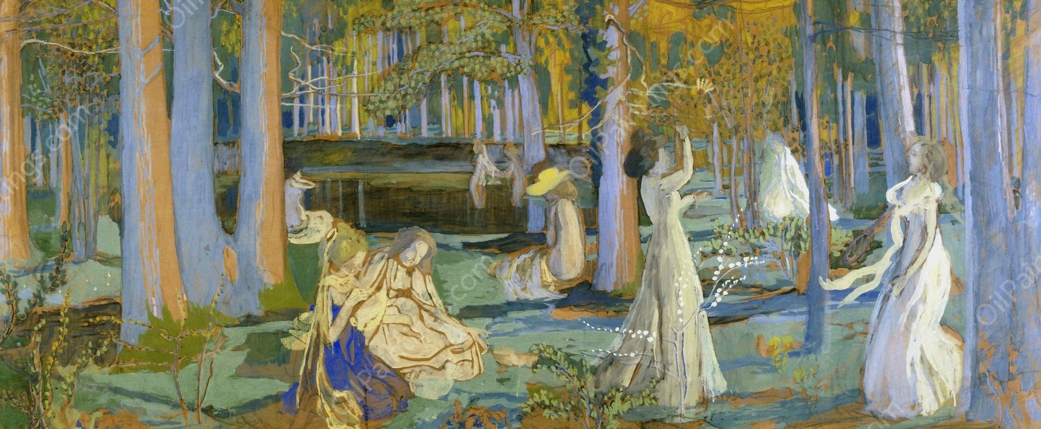 Esquisse pour le 'Jeu de volant'; Le bois sacre  by Maurice Denis - Hand-Painted Oil Painting Reproduction