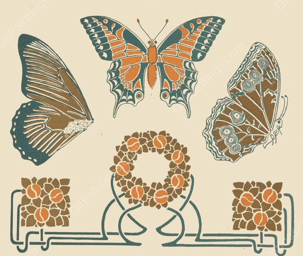 Abstract design based on butterflies and leaves  by Maurice Pillard Verneuil - Hand-Painted Oil Painting Reproduction