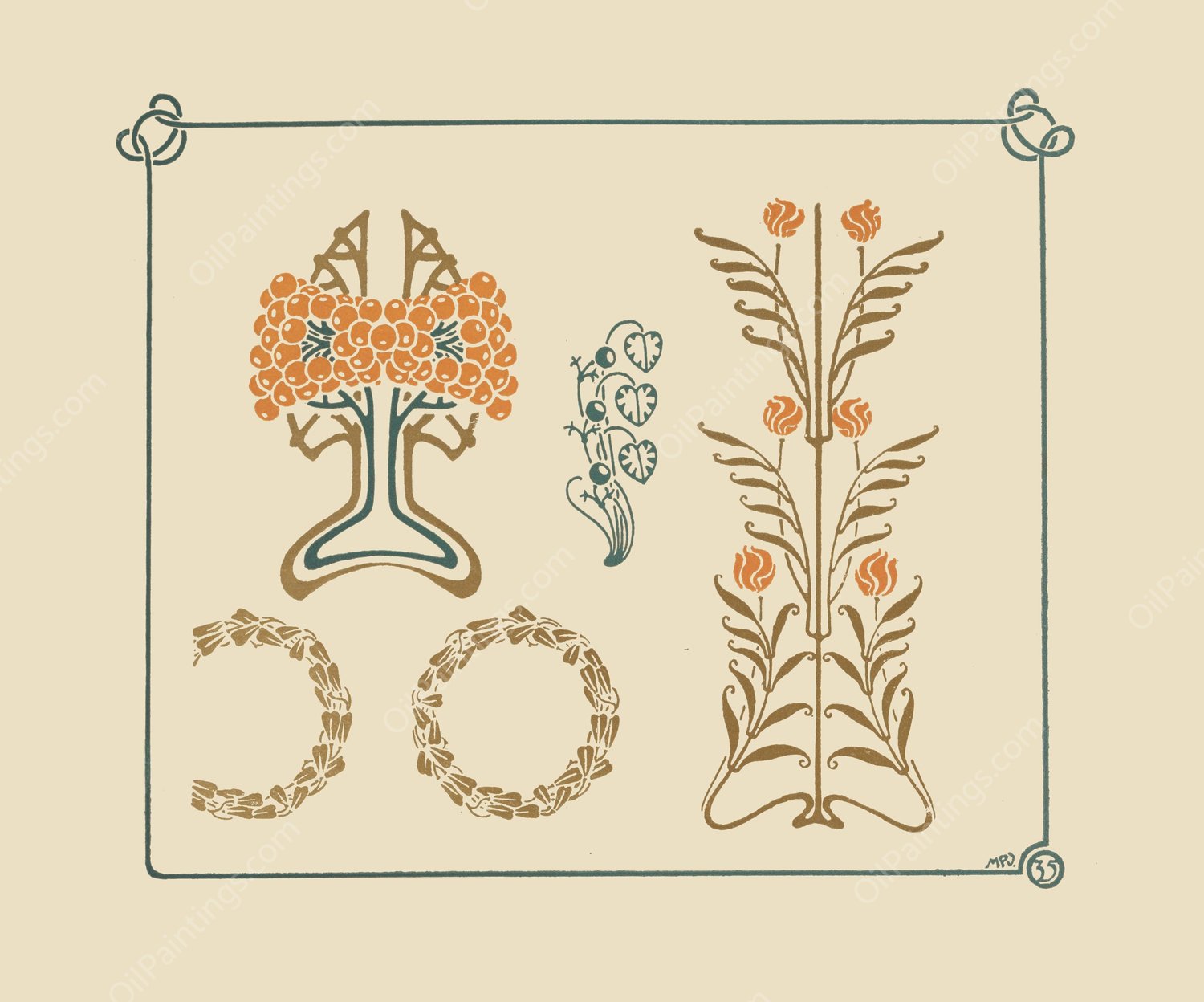 Abstract design based on tiny leaves and berries.  by Maurice Pillard Verneuil - Hand-Painted Oil Painting Reproduction