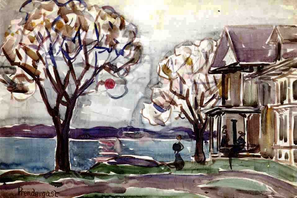 House by the Sea by Maurice Brazil Prendergast - Hand-Painted Oil Painting Reproduction