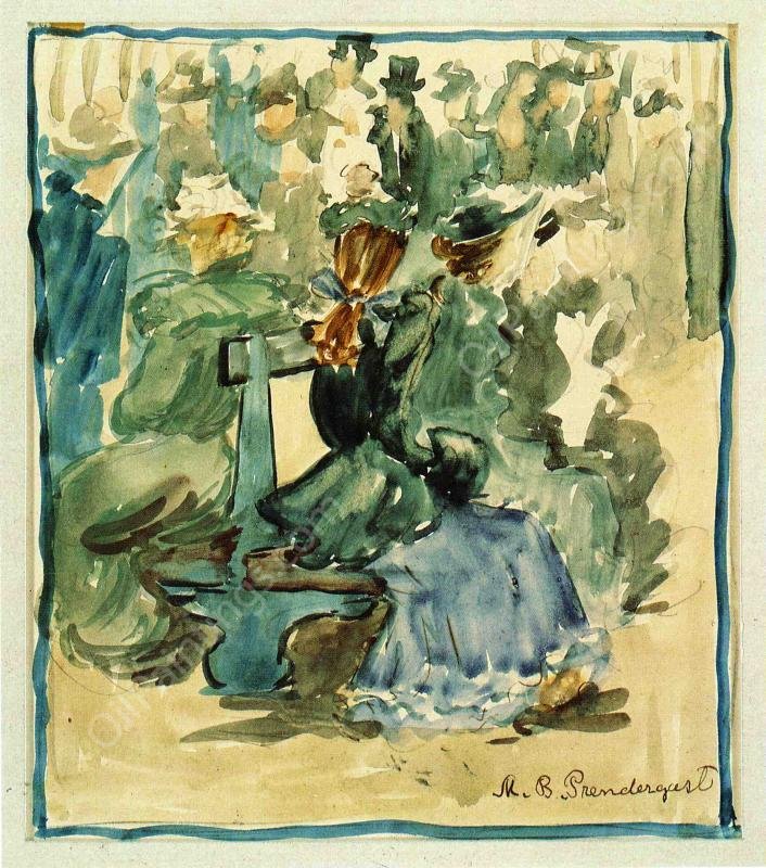 Ladies Seated on a Bench also known as Ladies in the Park by Maurice Brazil Prendergast - Hand-Painted Oil Painting Reproduction