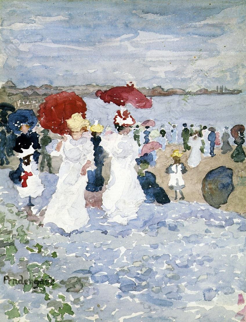 Ladies with Parasols by Maurice Brazil Prendergast - Hand-Painted Oil Painting Reproduction
