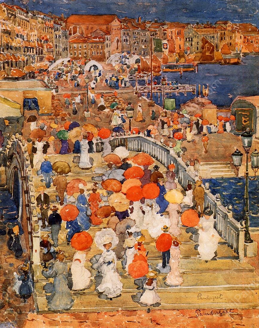 Ponte della Paglia also known as Marble Bridge by Maurice Brazil Prendergast - Hand-Painted Oil Painting Reproduction