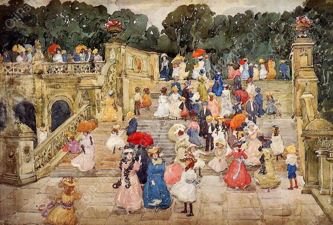 The Mall, Central Park also known as Steps, Central Park or The Terrace Bridge, Central Park by Maurice Brazil Prendergast - Hand-Painted Oil Painting Reproduction