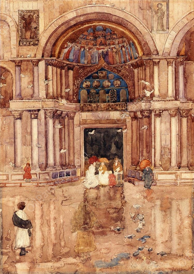 The Porch with the Old Mosaics, St. Marks, Venice by Maurice Brazil Prendergast - Hand-Painted Oil Painting Reproduction
