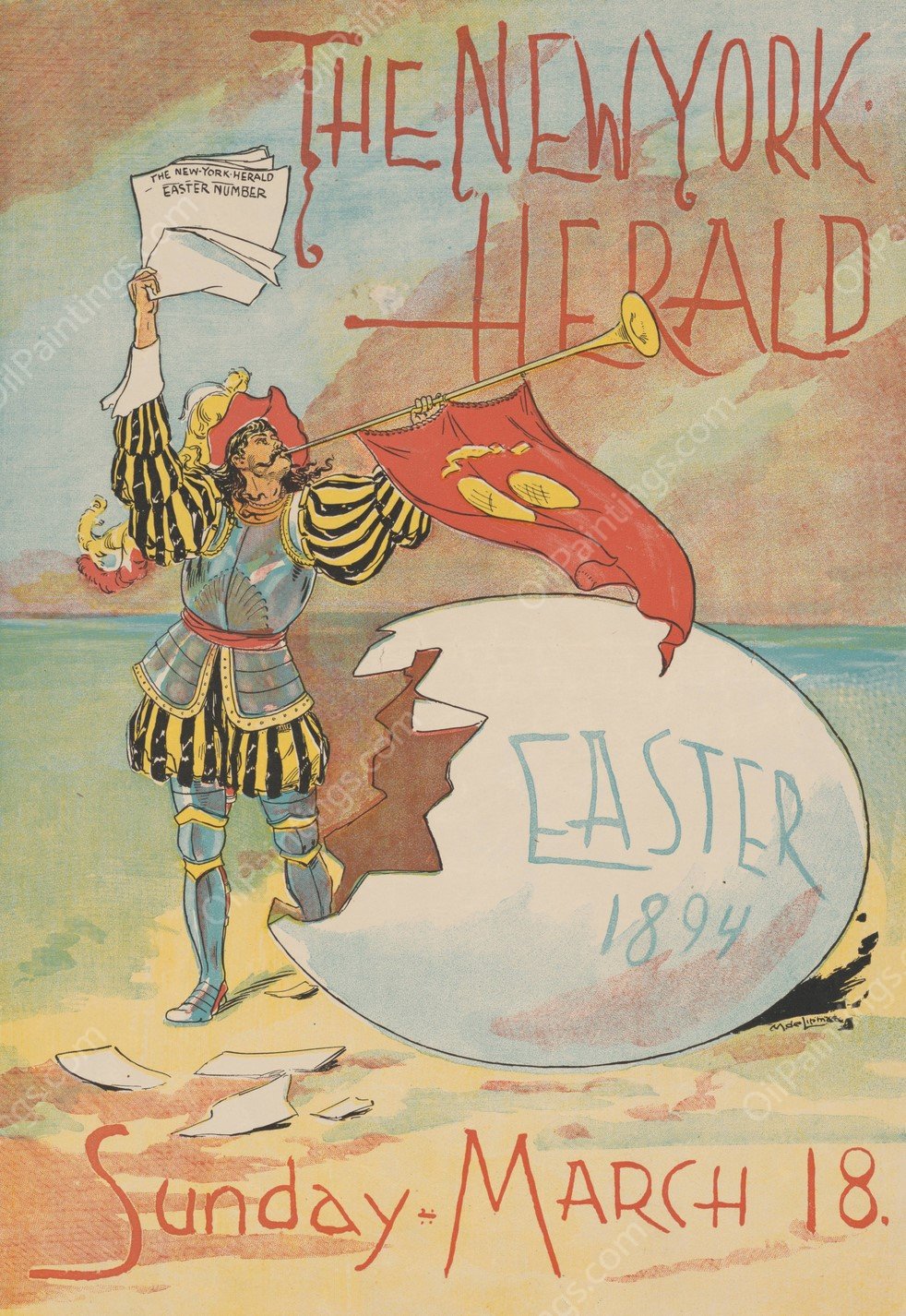 The New York Herald, Easter 1894. Sunday - March 18  by Max De Lipman - Hand-Painted Oil Painting Reproduction