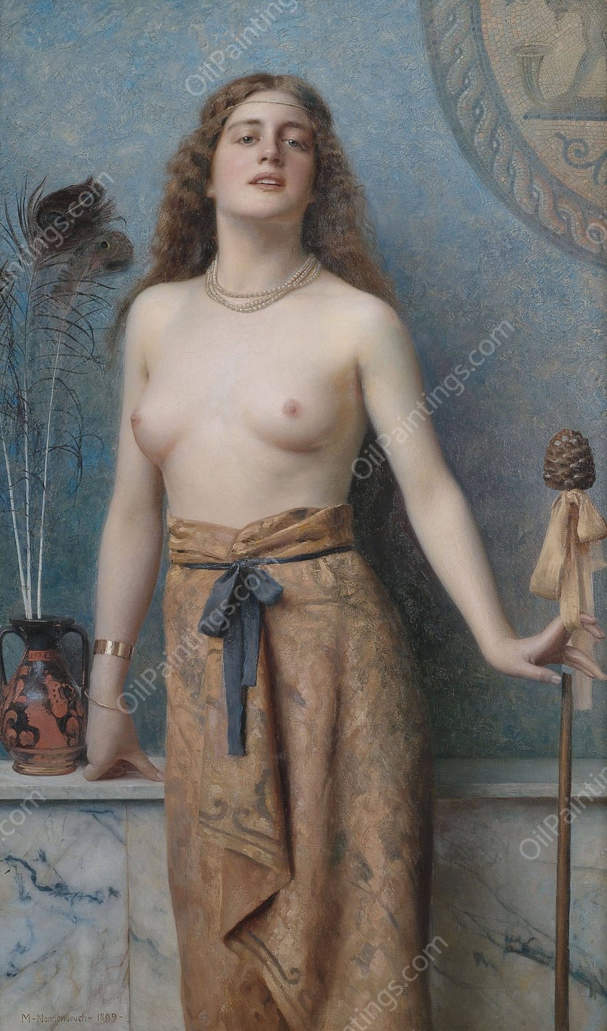 Young bacchante with thrysos staff  by Max Nonnenbruch - Hand-Painted Oil Painting Reproduction