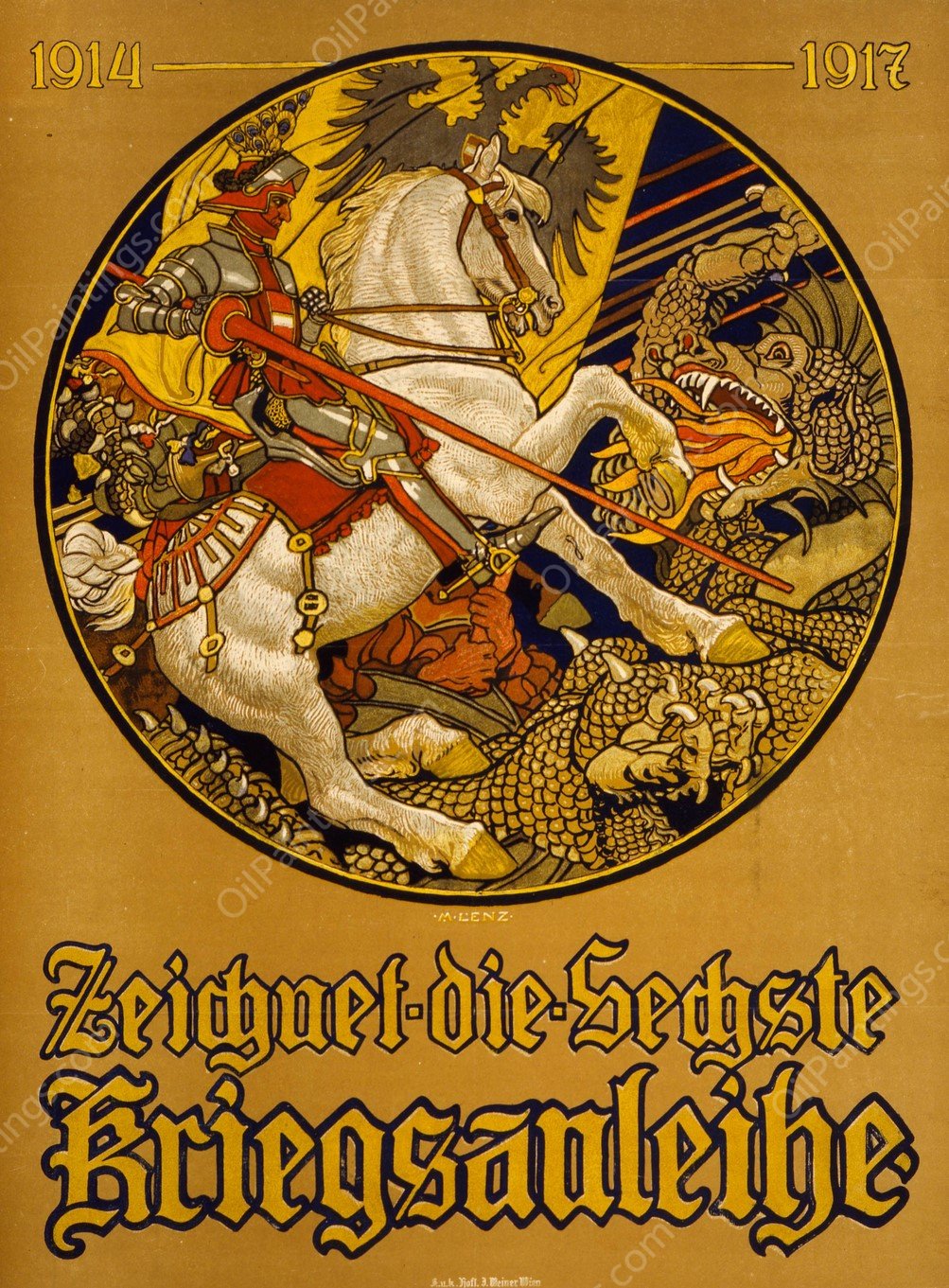 Zeichnet die sechste Kriegsanleihe, 1914-1917  by Maximilian Lenz - Hand-Painted Oil Painting Reproduction
