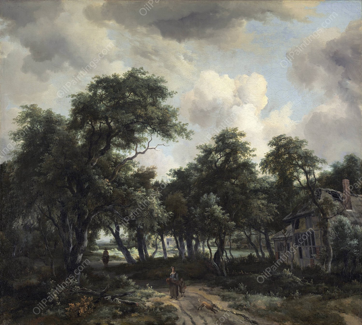 Hut among Trees  by Meindert Hobbema - Hand-Painted Oil Painting Reproduction