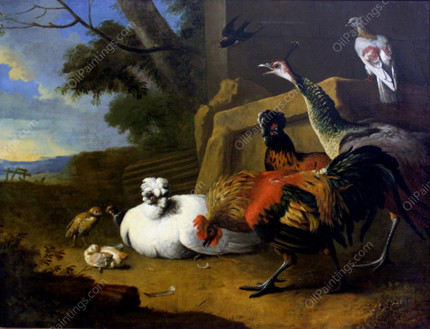 The Poultry Yard by Melchior De Hondecoeter - Hand-Painted Oil Painting Reproduction