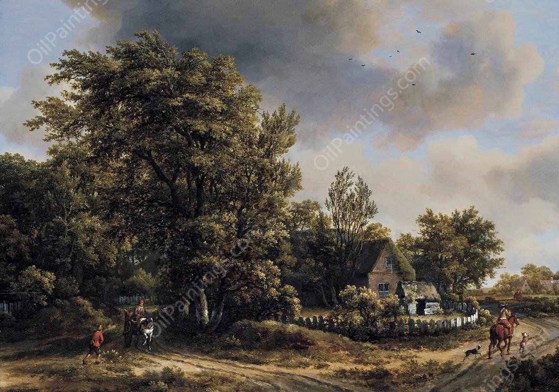 Wooded Landscape with Travellers by Meyndert Hobbema - Hand-Painted Oil Painting Reproduction